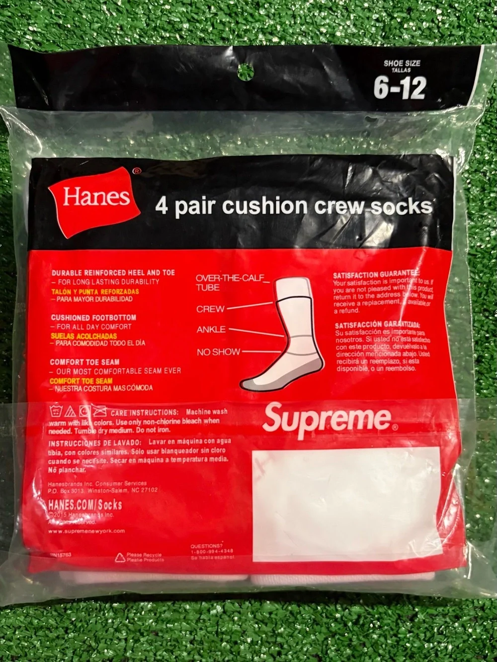 Hanes White Crew Cushion Socks 4-Pack with Red Logo Accent